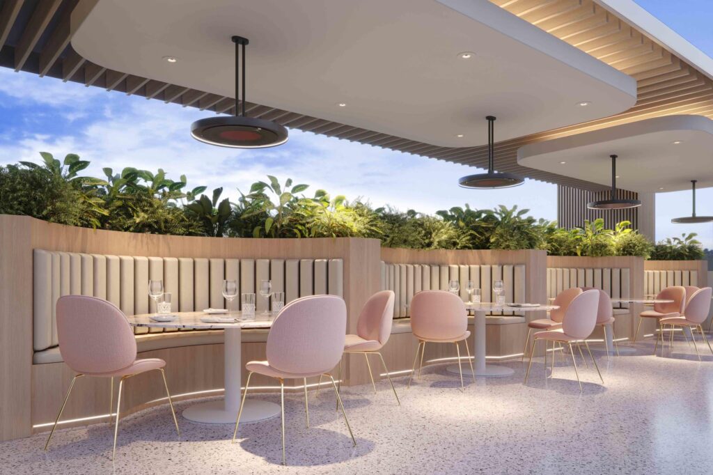 Riscaldatori elettrici a palo montati a soffitto ristorante